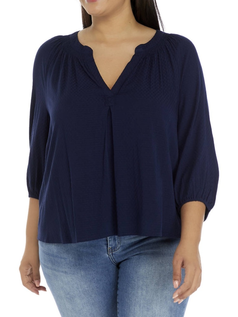 crown & ivy Navy Peasant V-Neck Blouse